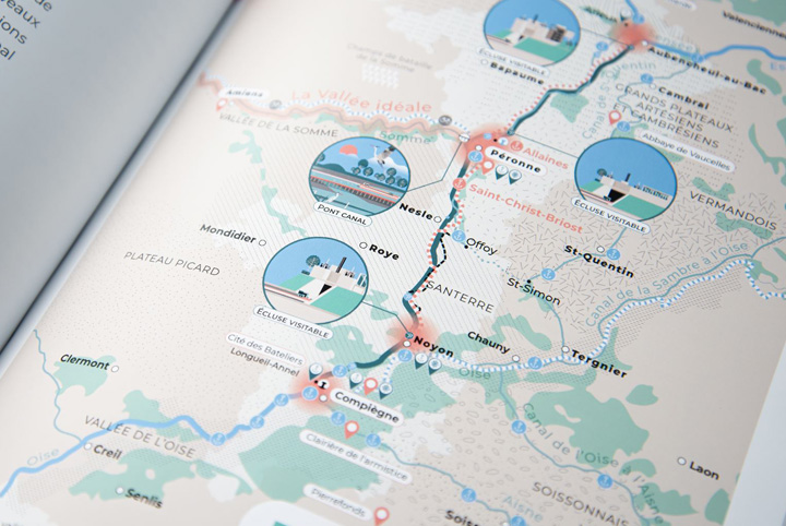 Illustrated map of the Canal Seine-Nord Europe by Atelier Cartographik
