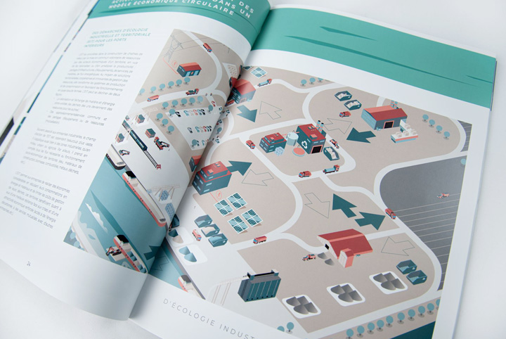 Illustrated isometric hub map of the Canal Seine-Nord Europe by Atelier Cartographik