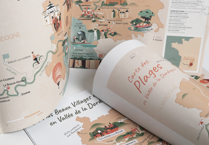 Touristic Illustrated map, Valley's Dordogne map, architecture, outdoor activities, Castel, touristic office, communication L'Atelier Cartographik