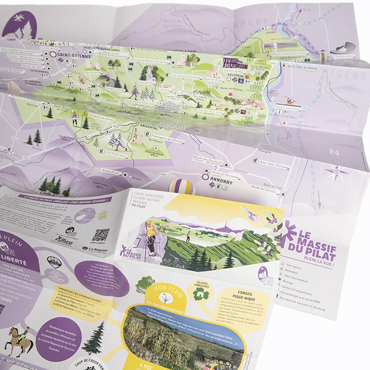 Illustrated tourist map of the Parc naturel régional du Pilat by L’Atelier Cartographik