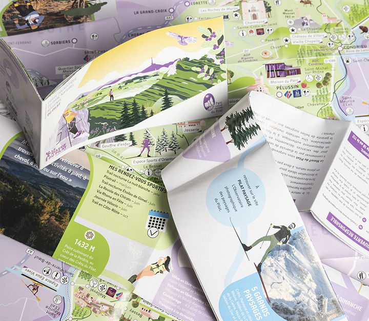 Illustrated tourist map of the Parc naturel régional du Pilat by L’Atelier Cartographik